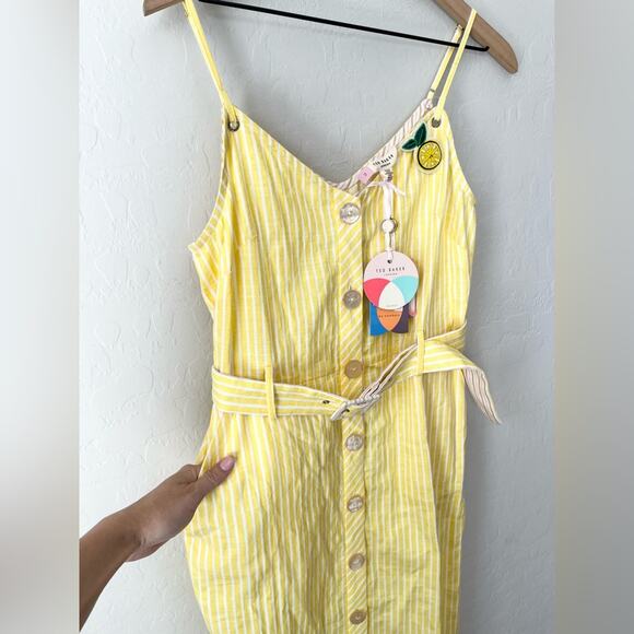 Ted Baker yellow stripe summer sundress dress 2 NEW - Picture 6 of 11